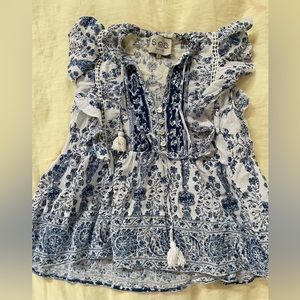 NWOT sea new york blue and white ruffle blouse